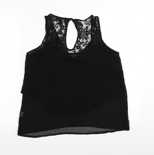2 bone Womens Black Floral Basic Tank Size M