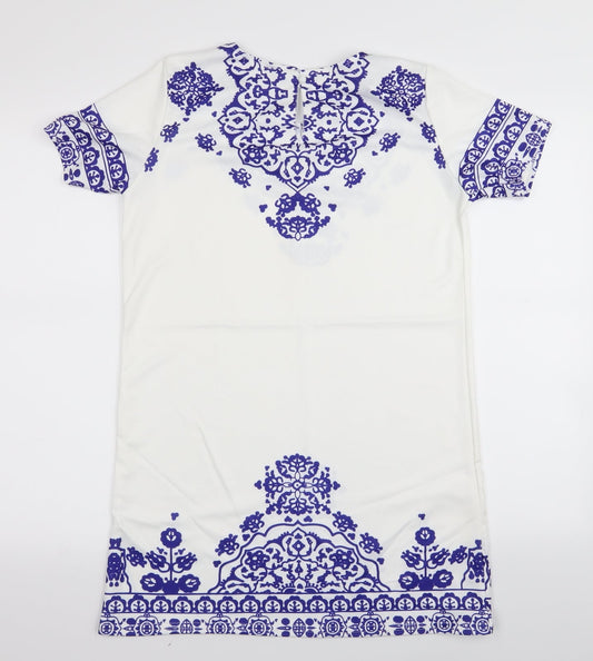 Preworn Womens White Geometric A-Line Size M