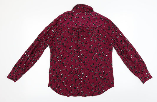 NEXT Womens Purple Animal Print Basic Button-Up Size 8