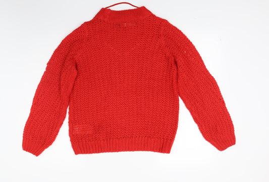 Moda Womens Red Knit Pullover Jumper Size S