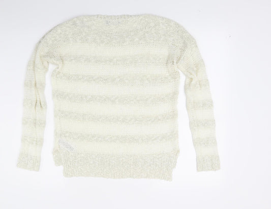 Dorothy Perkins Womens White Striped Knit Pullover Jumper Size 8
