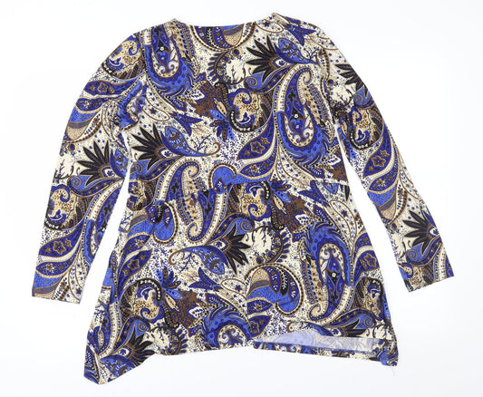 Klass Womens Blue Paisley Basic Blouse Size M