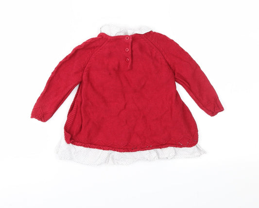 Shabby Chic Girls Red Polka Dot Knit Jumper Dress Size 3-6 Months - Cable Knit