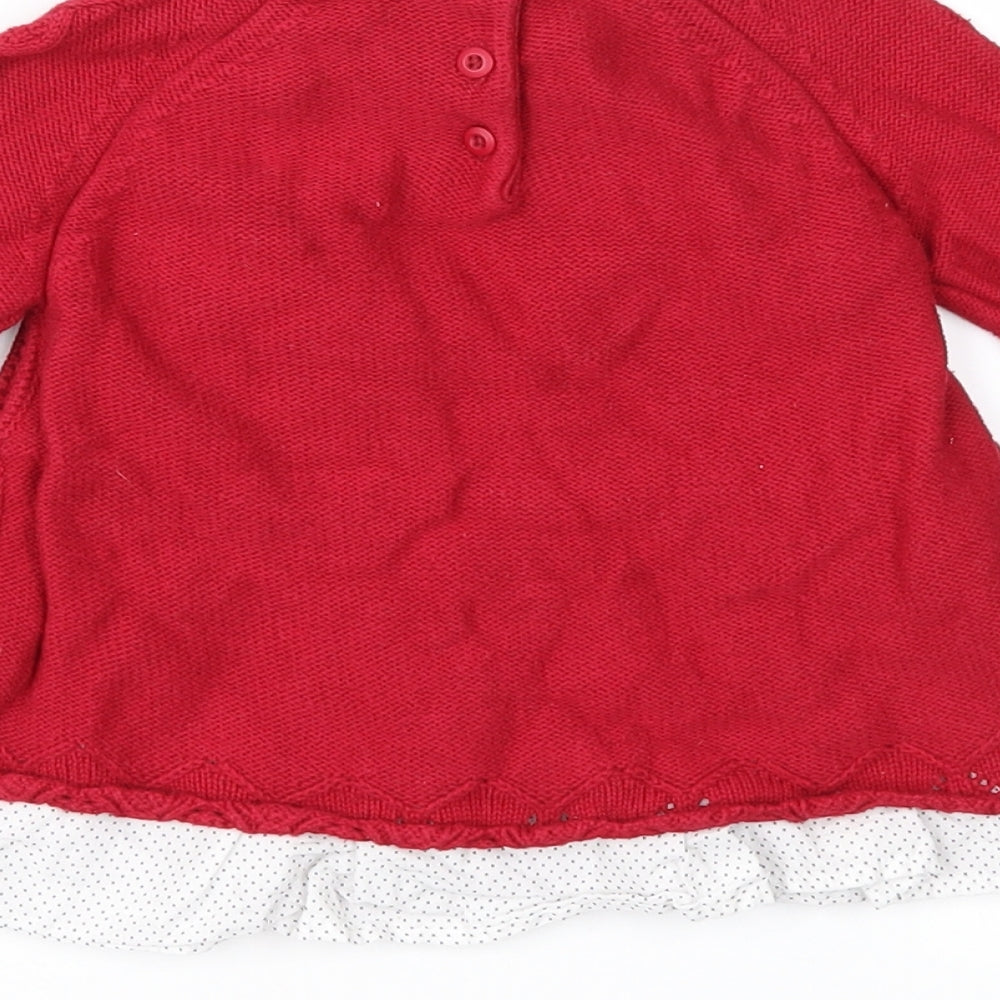 Brand and care label for Shabby Chic girls’ red polka dot knit jumper dress, size 3-6, months - cable knit