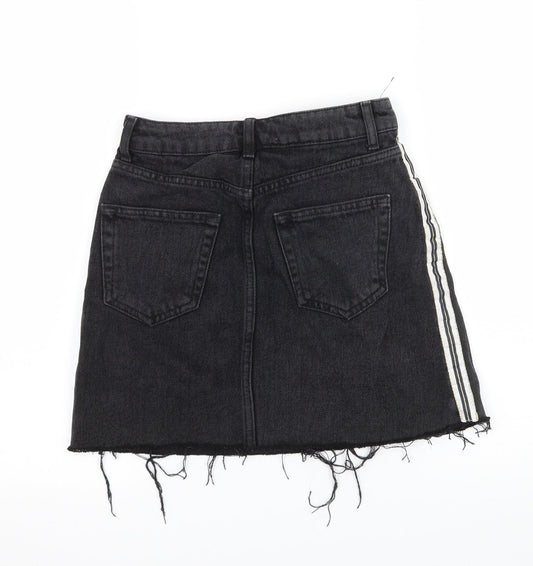 Denim & Co. Womens Black Striped Denim A-Line Skirt Size 4