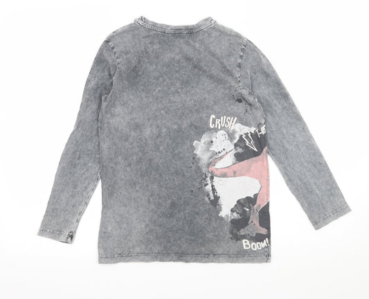 George Girls Grey Jersey Basic T-Shirt Size 9-10 Years - Dinosaur