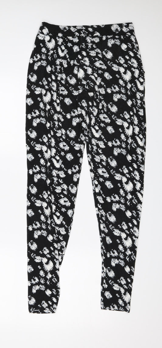 Peacocks Womens Black Floral Harem Trousers Size 8 L28 in