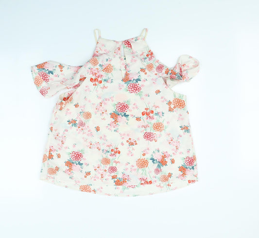 New Look Womens White Floral Basic Blouse Size 14