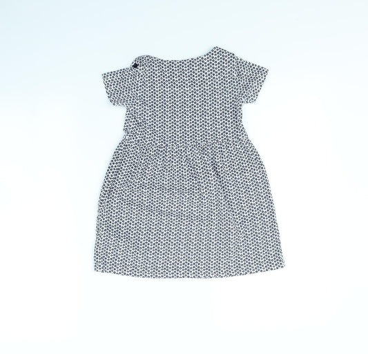 m&s Girls White Floral Ramie Fit & Flare Size 5 Years