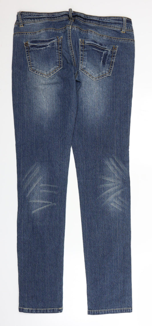Koe Womens Blue Denim Straight Jeans Size L L33 in