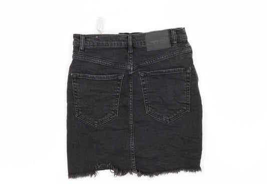 Pull & Bear Womens Black Denim Mini Skirt Size S - Distressed