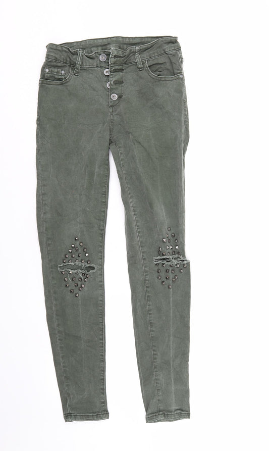 Hand Work denim Mens Green Denim Tapered Jeans Size 26 L29 in