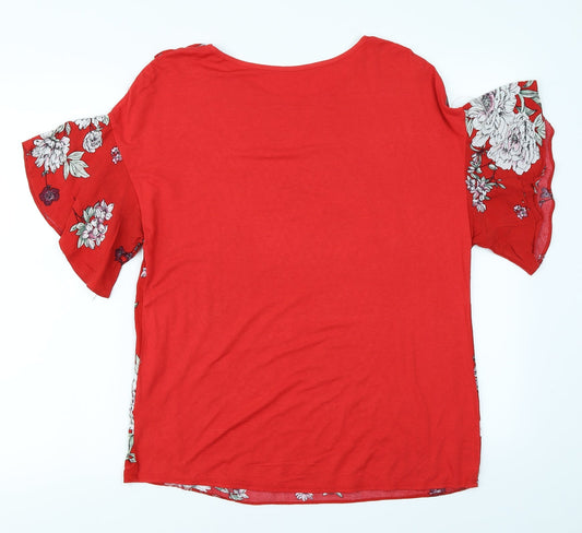 Preworn Womens Red Floral Basic Blouse Size 10