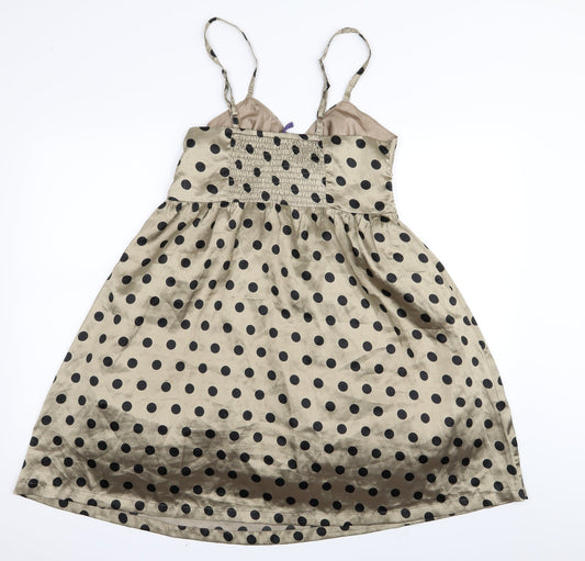 ICHI Womens Gold Polka Dot Fit & Flare Size XS
