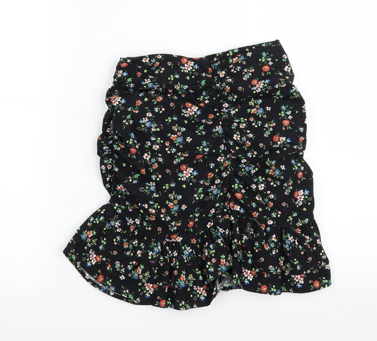 Bershka Womens Black Floral Mini Skirt Size 4