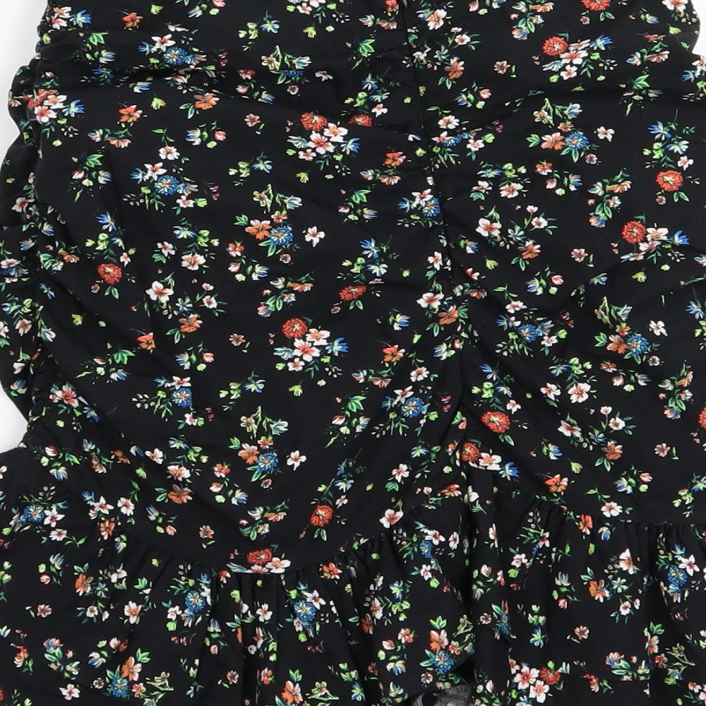 Bershka Womens Black Floral Mini Skirt Size 4