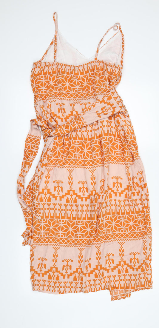 Preworn Womens Orange Geometric Shift Size S - dipped hem sun dress