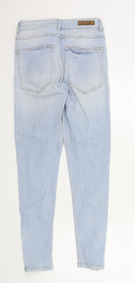ASYLUM Womens Blue Houndstooth Skinny Jeans Size 28 L28.5 in - ZIP DETAIL ON LEGS