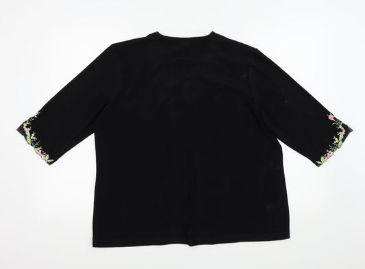 JIN ABE Womens Black Floral Basic T-Shirt Size 8