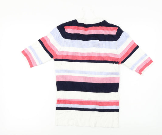Marks and Spencer Womens White Striped Pullover Jumper Size 12