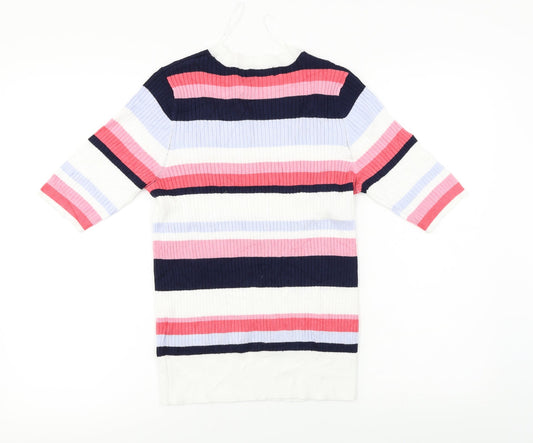 Marks and Spencer Womens White Striped Pullover Jumper Size 12