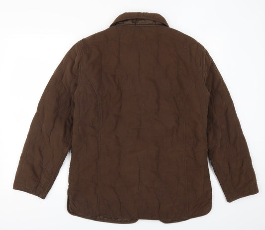 Preworn Womens Brown Floral Quilted Coat Size 14 - Embroidered Flowers