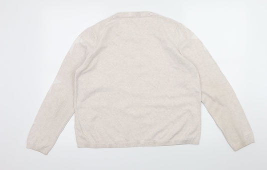 Marks and Spencer Womens Ivory Geometric Knit Pullover Jumper Size 12 - Stars