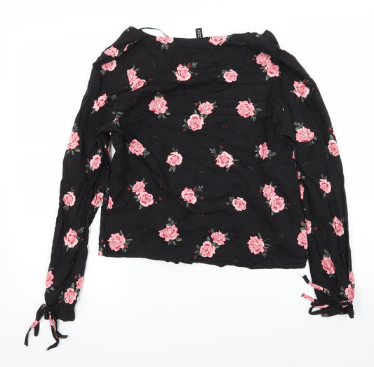 Divided Womens Black Floral Basic Blouse Size 6