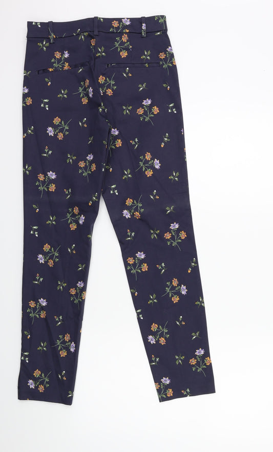 H&M Womens Blue Floral Trousers Size 8 L29 in