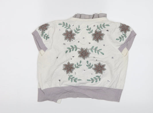 AMARANTO Womens White Floral Shrug Jumper Size 10