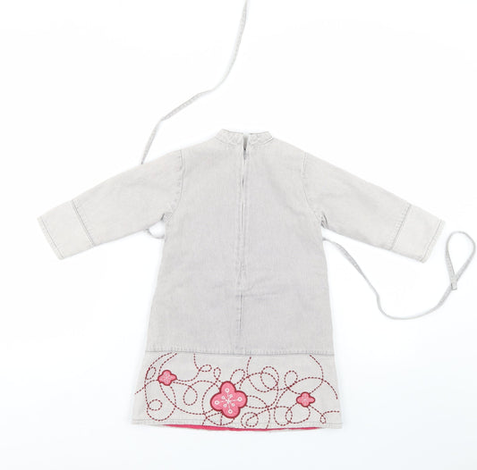 Du parseil Girls Grey Floral Pinafore/Dungaree Dress Size 24 Months