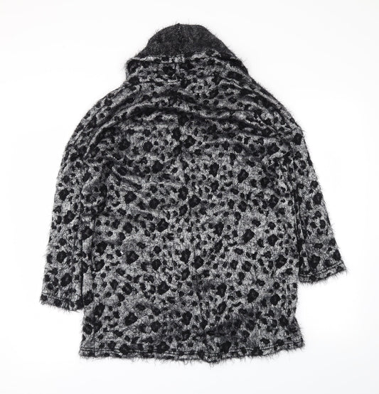 goldie Womens Black Animal Print Kimono Coatigan Size S