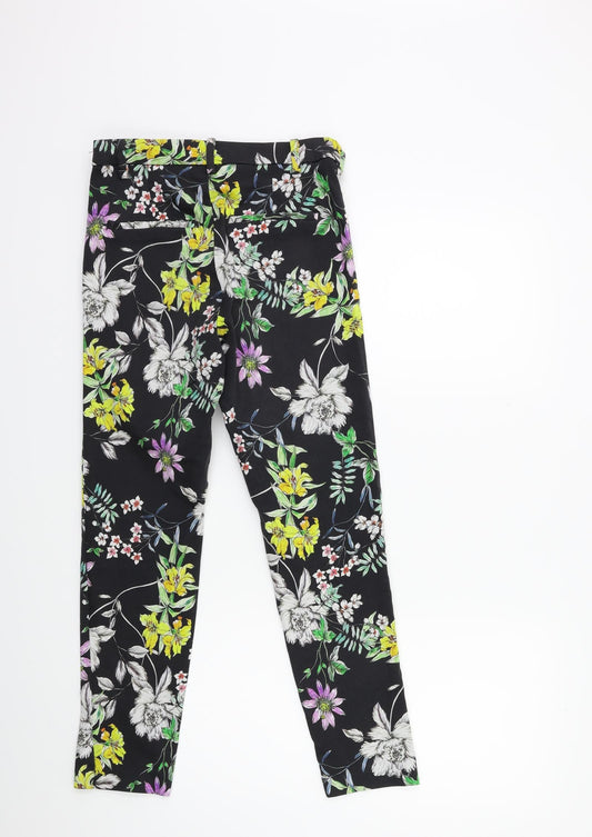 H&M Womens Black Floral Trousers Size 8 L25 in