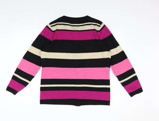 CANDA Womens Pink Striped Full Zip Jumper Size L