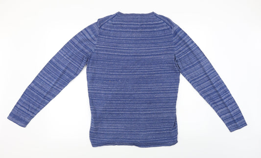 Premium Mens Blue Striped Pullover Jumper Size M