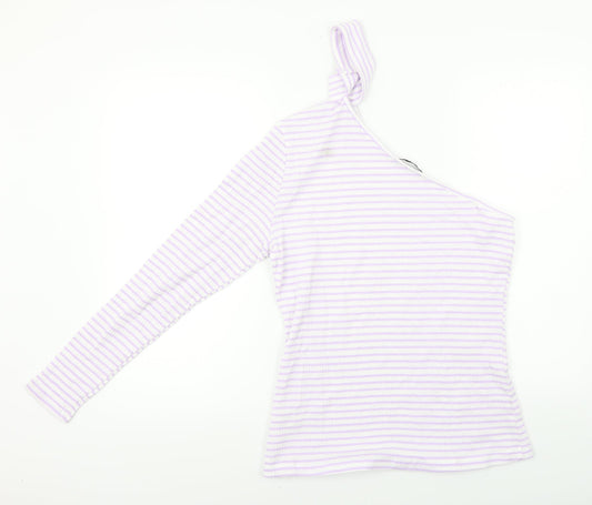 Very Womens Purple Striped Basic T-Shirt Size 14