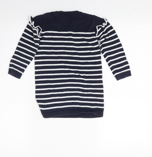 Matalan Girls Blue Striped Knit Jumper Dress Size 2-3 Years