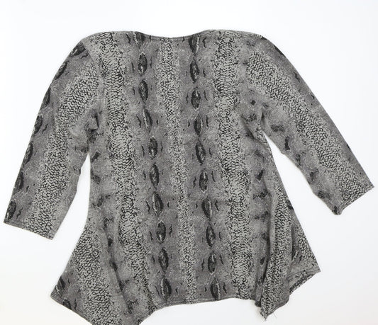 Jasmine collection Womens Grey Animal Print Basic T-Shirt Size M