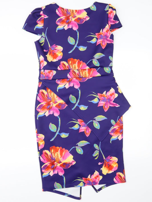 Evita Womens Purple Floral A-Line Size 14