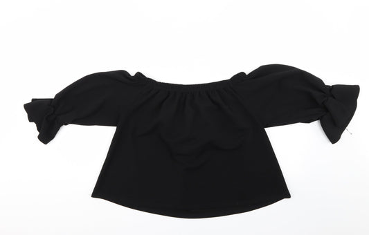 PRETTYLITTLETHING Womens Black Basic Blouse Size M - Cropped