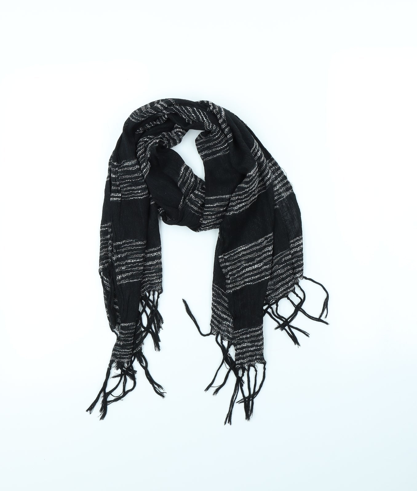 Preworn Womens Black Striped Scarf