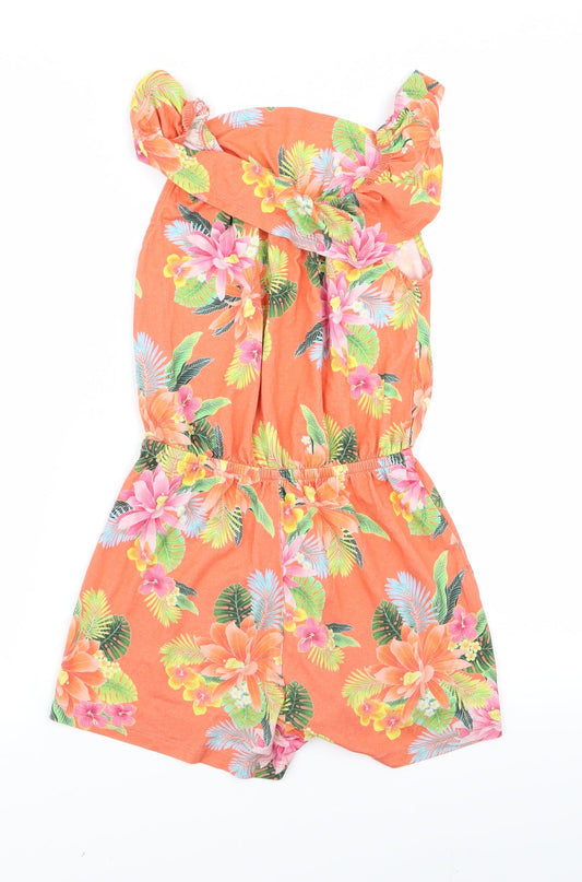 River Island Womens Orange Floral Bodysuit One-Piece Size 10 L19 in - v