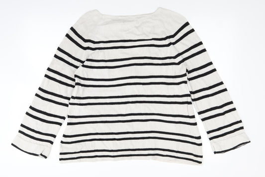 Ellos Womens White Striped Pullover Jumper Size 14