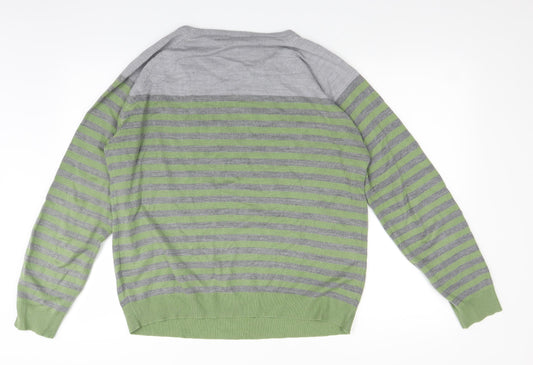 Cedar Wood State Mens Green Striped Pullover Jumper Size L