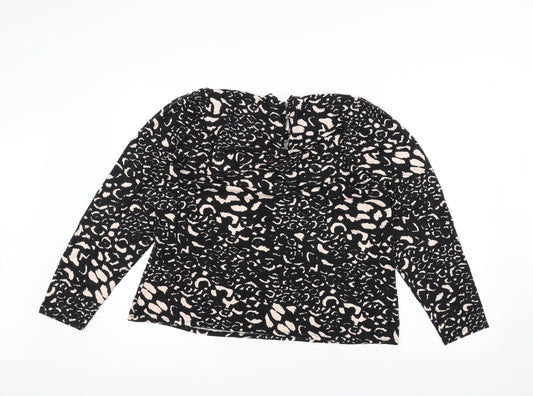 M&Co Womens Black Animal Print Basic T-Shirt Size 18