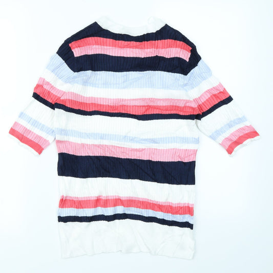M&S Collection Womens White Striped Pullover Jumper Size 12