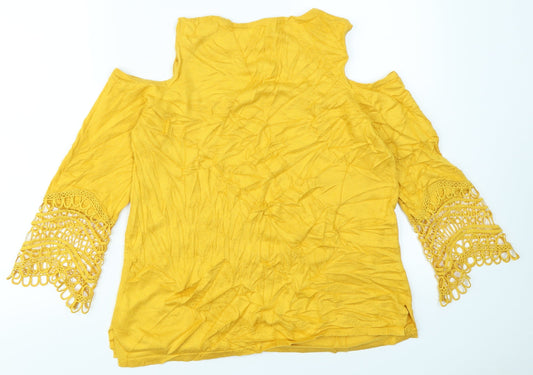 Soon Womens Yellow Pullover Jumper Size 14 - cold shoulder