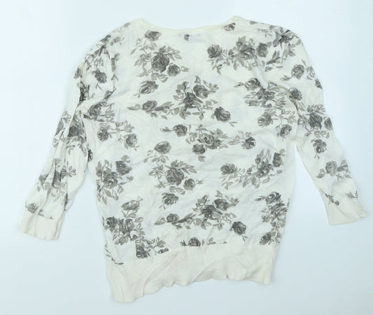 Papaya Womens White Floral Cardigan Jumper Size 12