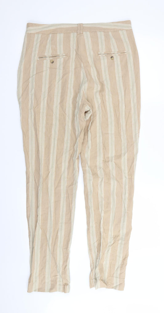 M&S Womens Beige Striped Trousers Size 12 L30 in