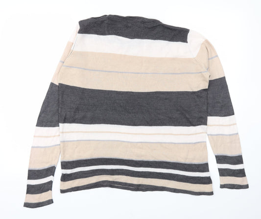 Isle Womens Ivory Striped Basic T-Shirt Size M